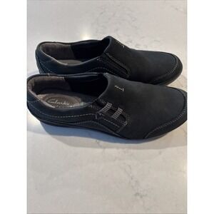 CLARKS Privo 61339 Womens Size 9.5 M Black Nubuck Leather Slip‎ On Loafers Shoes
